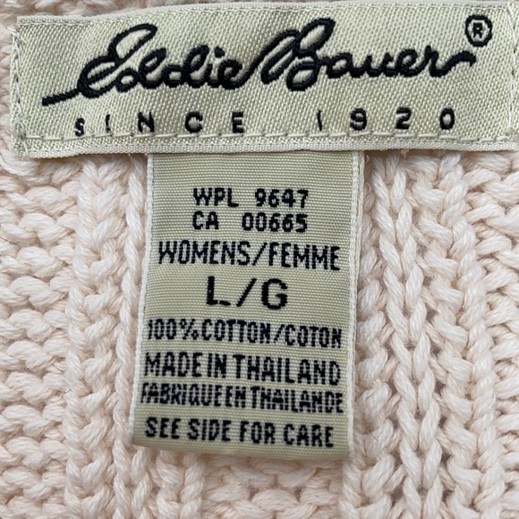 Vintage Eddie Bauer Sweater V-neck Cotton Knit Ivory Cream Off White Size Large - Picture 6 of 16